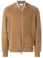 Thom Browne Bomber With Tipping Stripe In Baby Camel Hair Sherpa