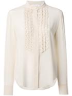 Chloé - Mandarin Collar Placket Blouse - Women - Silk - 42, Nude/neutrals, Silk