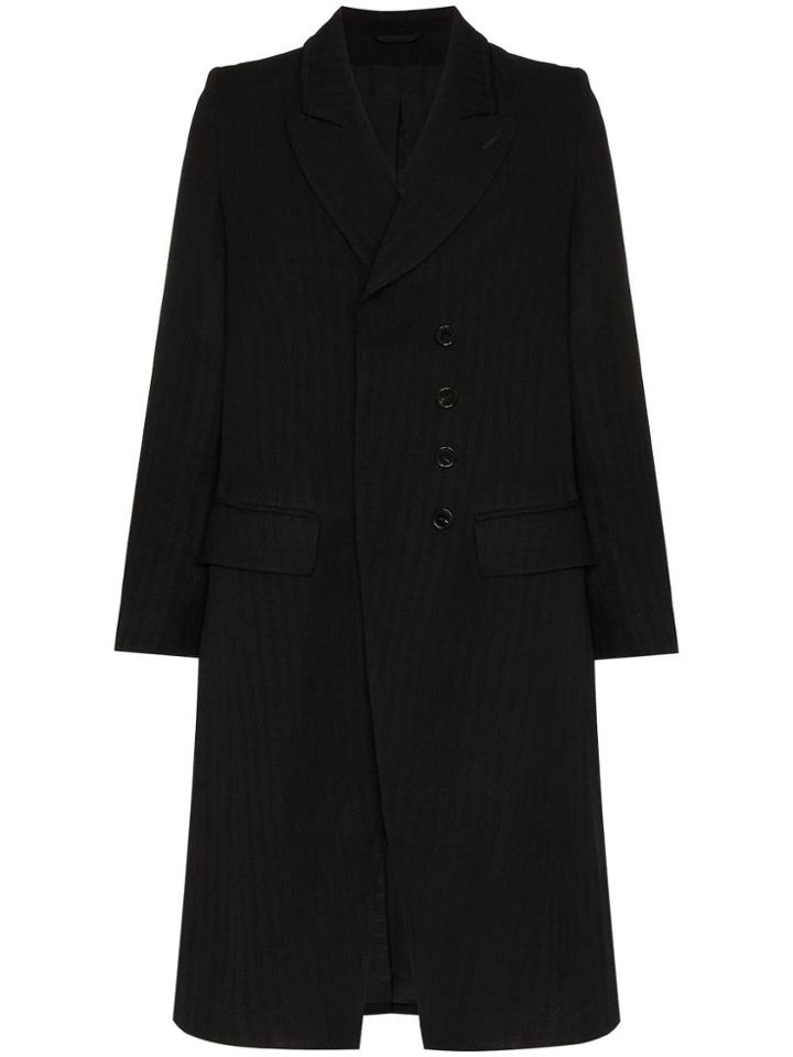 Ann Demeulemeester Double Breasted Stripe Virgin Wool Blend Overcoat -
