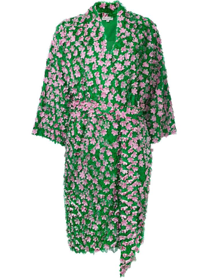 Natasha Zinko - Flower Appliqué Midi Coat - Women - Cotton - 40, Green, Cotton