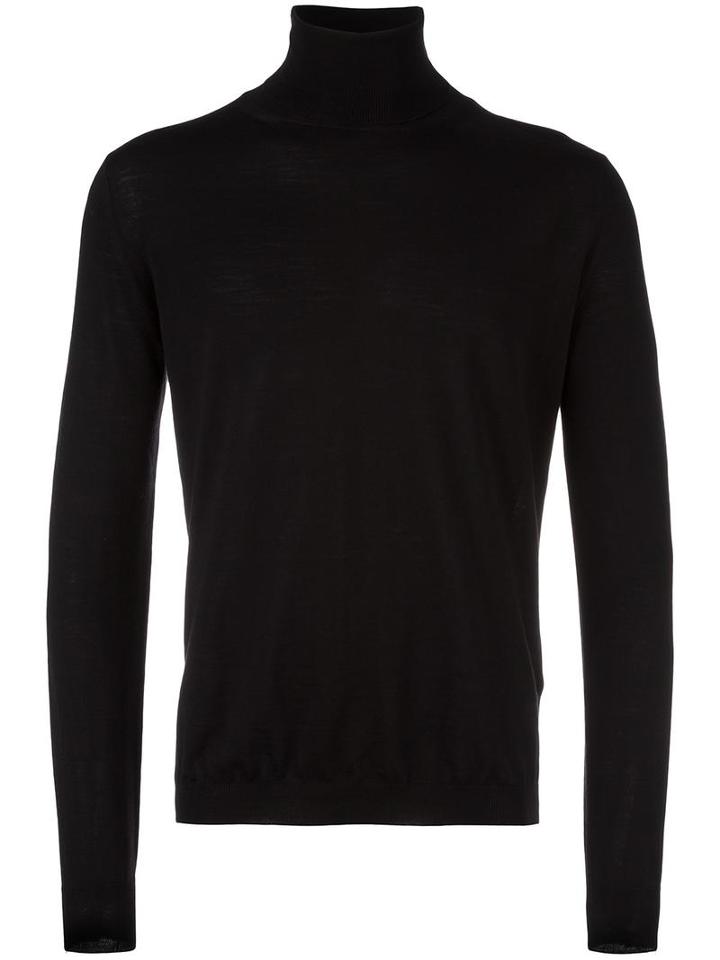 Boglioli Ribbed Roll Neck Sweater, Men's, Size: Small, Black, Virgin Wool