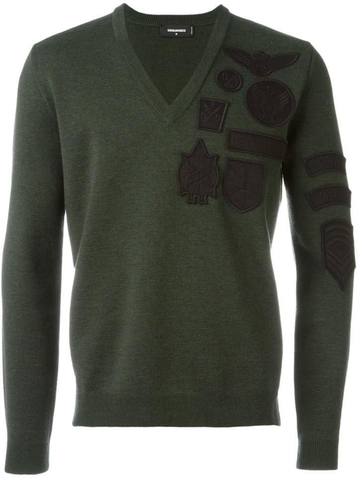 Dsquared2 Patched Jumper, Men's, Size: Small, Green, Virgin Wool