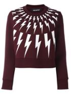Neil Barrett Lightning Bolt Print Sweatshirt, Women's, Size: Small, Red, Cotton/polyurethane/spandex/elastane/viscose
