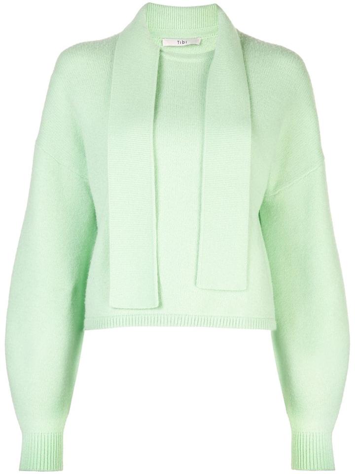 Tibi Airy Tie Collar Jumper - Green