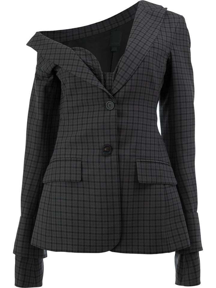 Vera Wang Checked Button Blazer - Grey