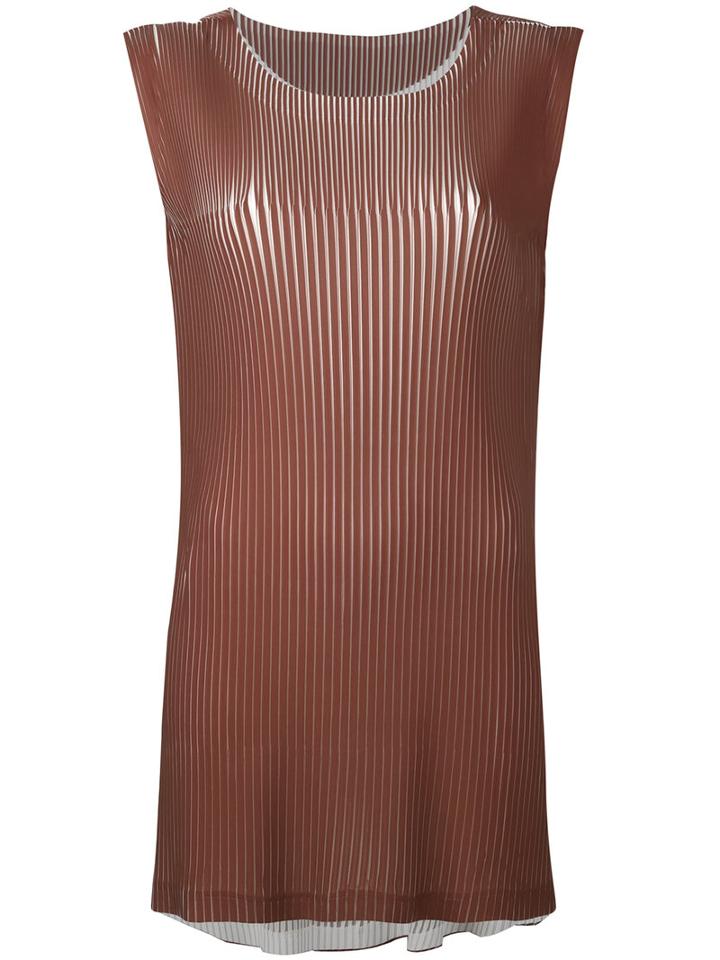 Issey Miyake - Concertina Tank - Women - Polyester - 2, Brown, Polyester