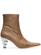Kalda Brown Island 70 Twisted Heel Snake-effect Leather Boots -