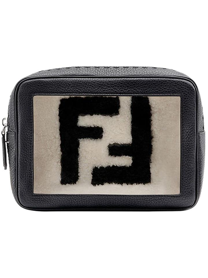 Fendi Shearling Logo Pouch - Black