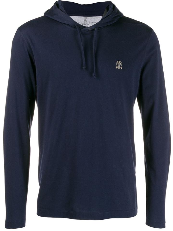 Brunello Cucinelli Embroidered Logo Hoodie - Blue