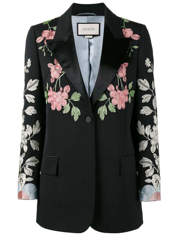 Gucci - Floral Embroidered Blazer - Women - Silk/spandex/elastane/viscose/wool - 38, Black, Silk/spandex/elastane/viscose/wool