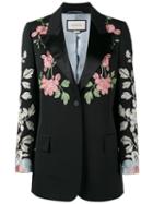 Gucci - Floral Embroidered Blazer - Women - Silk/spandex/elastane/viscose/wool - 38, Black, Silk/spandex/elastane/viscose/wool