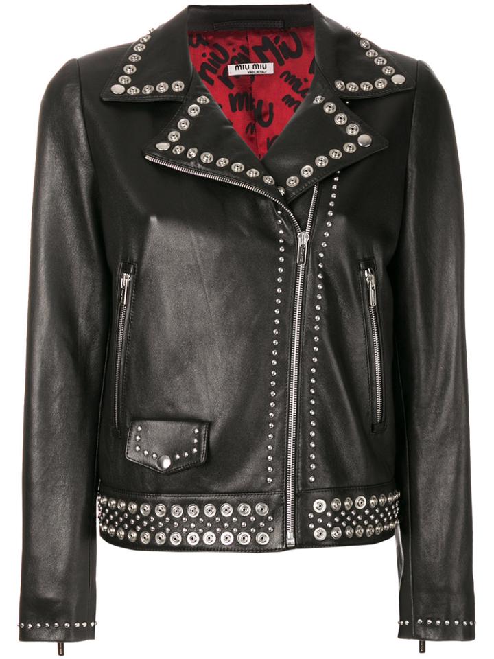 Miu Miu Studded Leather Jacket - Black
