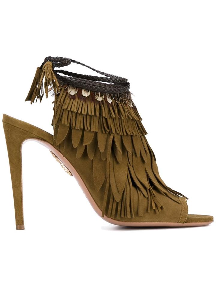 Aquazzura Fringed Peep Toe Mules