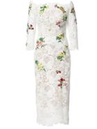 Monique Lhuillier Floral Embroidery Lace Dress, Women's, Size: 6, White, Polyester/silk/spandex/elastane