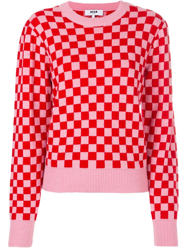 Msgm Checkerboard Print Jumper - Pink & Purple