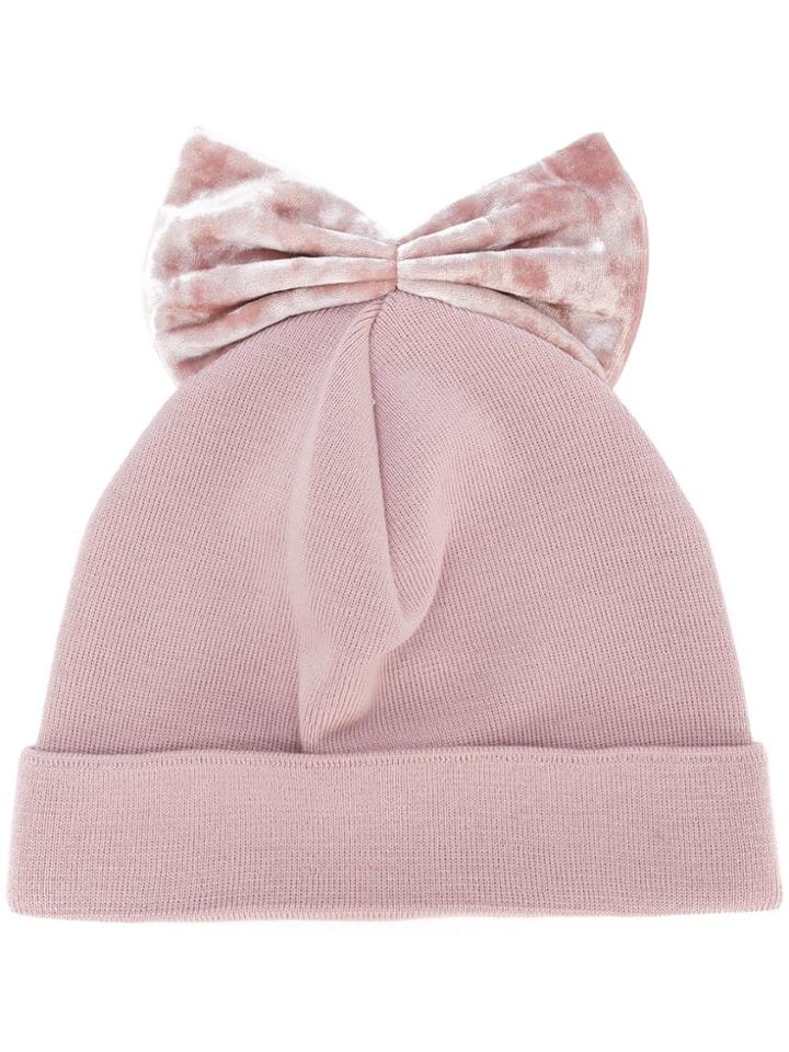 Federica Moretti Velvet Bow Beanie - Pink