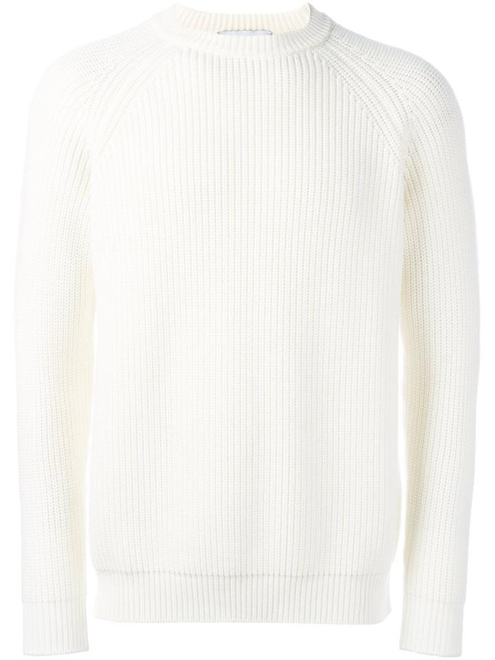 Sunnei Ribbed Pullover, Men's, Size: Large, White, Virgin Wool