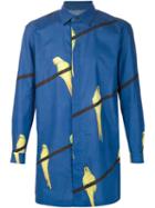 Issey Miyake Men Parrot Print Shirt, Size: 2, Blue, Cotton