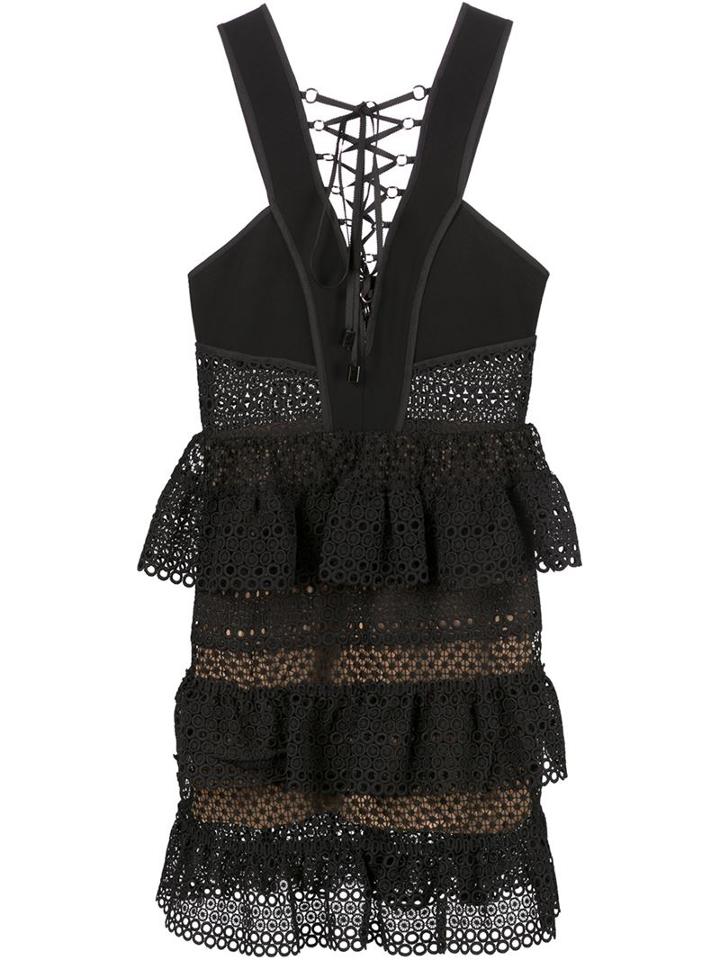 Self-portrait Lace-up Tiered Mini Dress