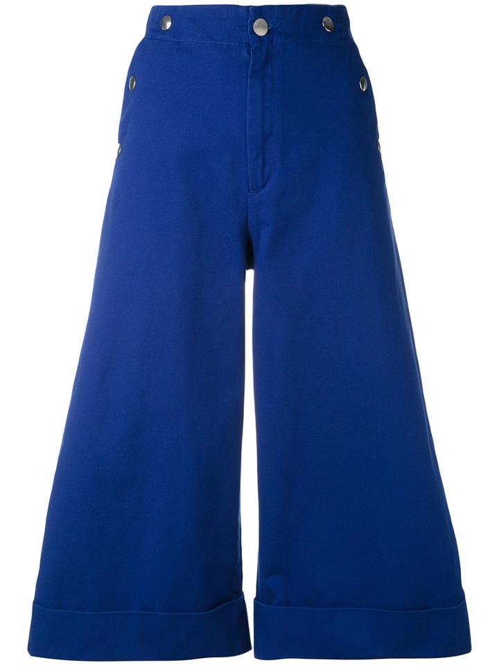 The Seafarer - Button Detail Culottes - Women - Cotton - 27, Blue, Cotton