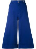 The Seafarer - Button Detail Culottes - Women - Cotton - 27, Blue, Cotton