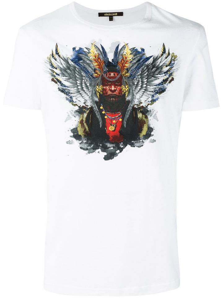 Roberto Cavalli Indian Print T-shirt, Men's, Size: Large, White, Cotton