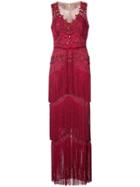 Marchesa Notte Embellished Fringed Maxi Dress - Red
