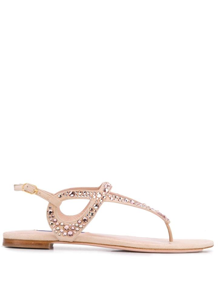 Stuart Weitzman Allura Crystal Thong Sandals - Neutrals