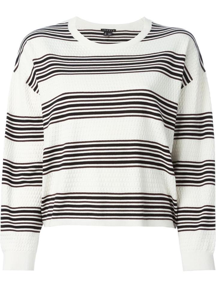 Theory 'prosecco' Striped Sweater, Women's, Size: Large, White, Polyester/viscose