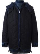 Sacai Layered Quilted Coat, Men's, Size: Iii, Blue, Feather Down/polyester/wool