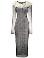 Alessandra Rich Fitted Sheer Net Dress - Black