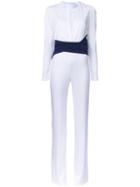 Galvan Contrast Waistband Jumpsuit, Women's, Size: 36, White, Polyester