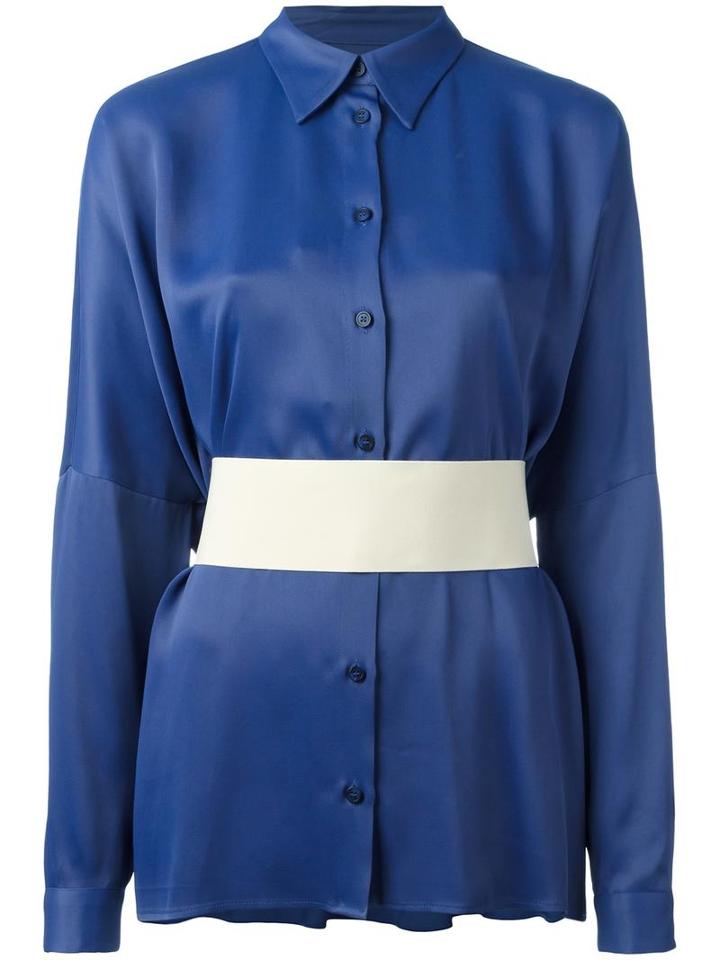 Mm6 Maison Margiela Belted Shirt, Women's, Size: 44, Blue, Acetate/viscose