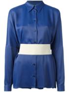 Mm6 Maison Margiela Belted Shirt, Women's, Size: 44, Blue, Acetate/viscose