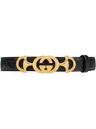 Gucci Leather Belt With Interlocking G Horsebit - Black
