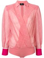 Elisabetta Franchi Sheer Wrap Blouse Bodysuit - Pink