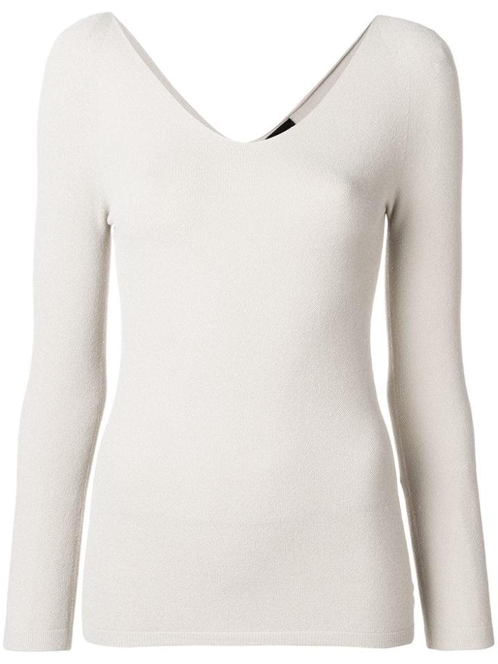 Giorgio Armani Long-sleeve Fitted Sweater - Nude & Neutrals