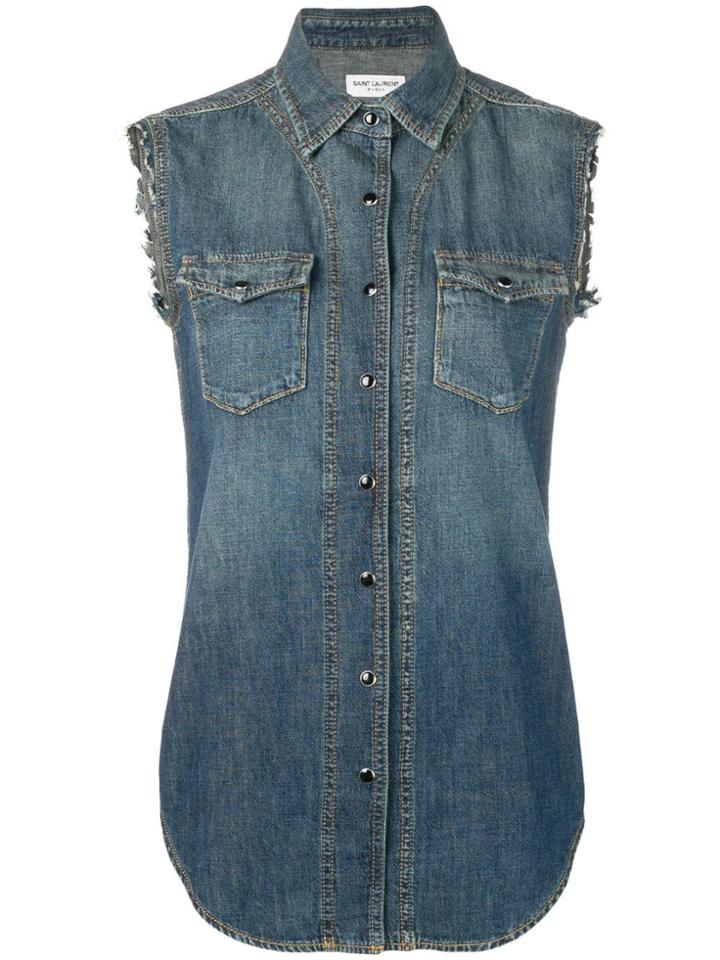 Saint Laurent Frayed Gilet - Blue
