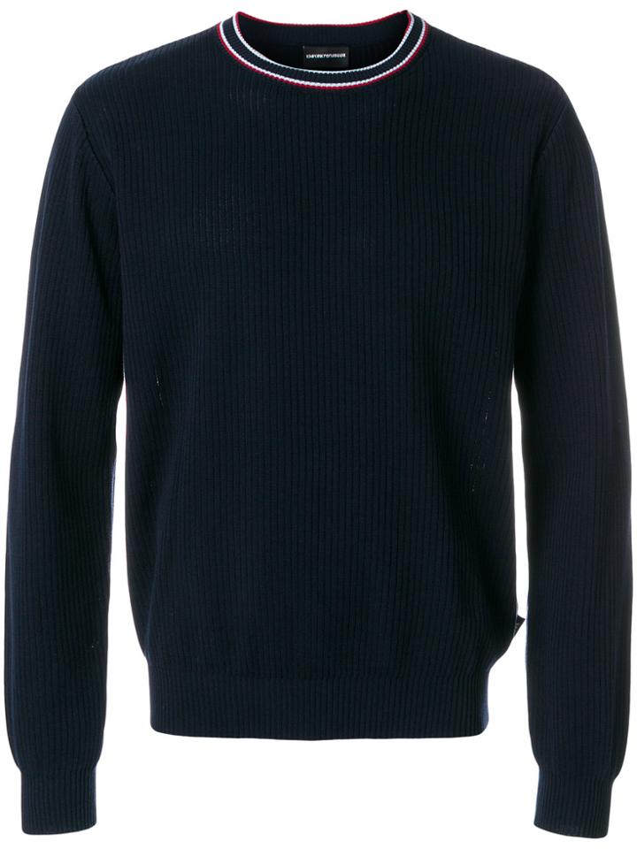 Emporio Armani Ribbed Crew Neck Sweater - Blue