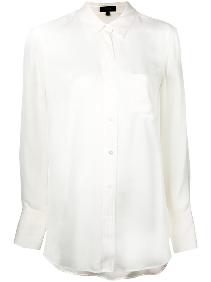 Theory Chest Pocket Shirt, Women's, Size: Medium, White, Silk
