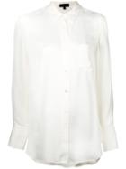 Theory Chest Pocket Shirt, Women's, Size: Medium, White, Silk