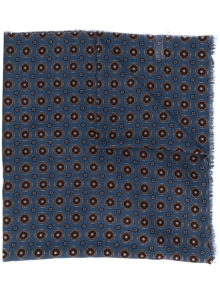 Altea Floral Patterned Fine Knit Scarf - Blue