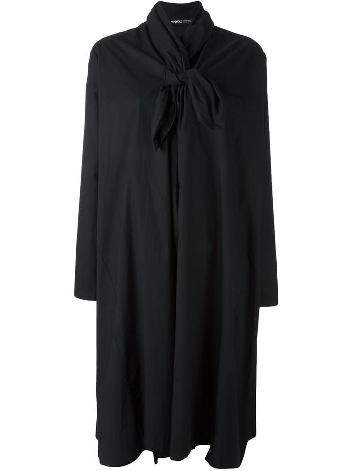 Rundholz Neck Tie Shirt Dress, Women's, Size: Medium, Black, Cotton