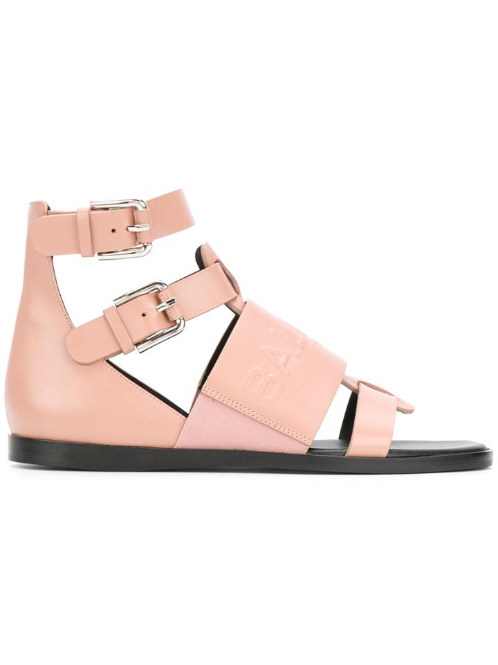 Balmain Embossed Logo Roman Sandals - Nude & Neutrals