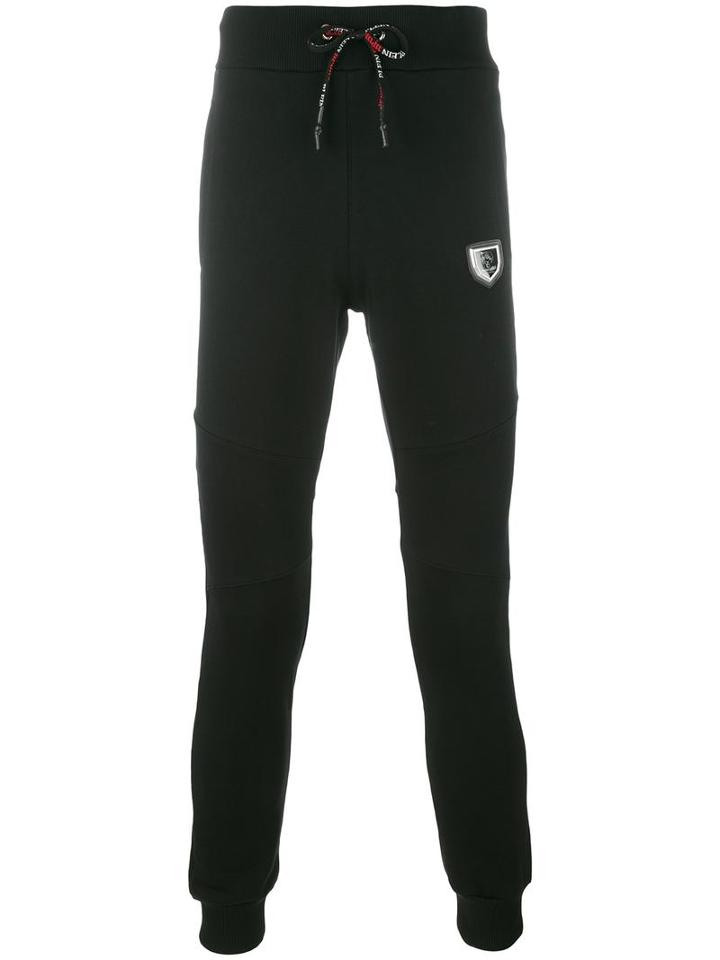 Plein Sport Logo Patch Track Pants, Men's, Size: Large, Black