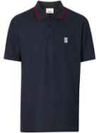Burberry Icon Stripe Placket Cotton Piqué Polo Shirt - Blue