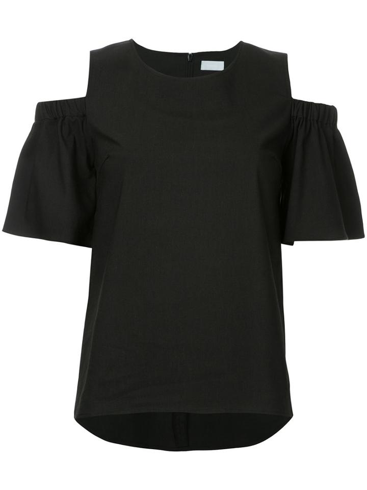 Estnation - Frill Sleeve Cold Shoulder Top - Women - Polyester - 36, Black, Polyester