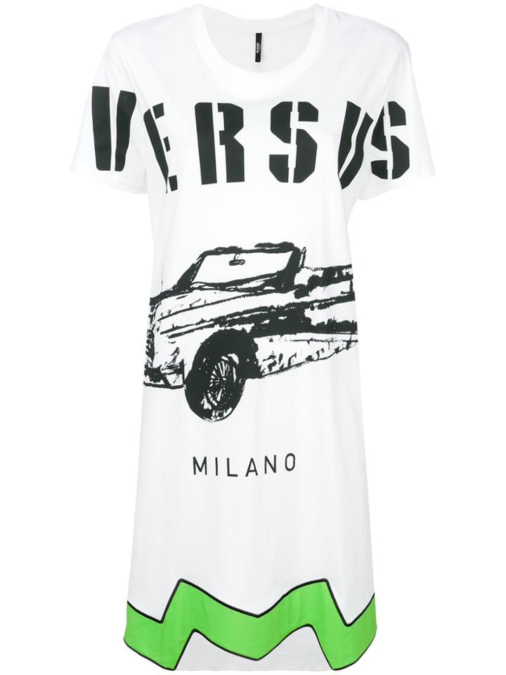 Versus Car Print T-shirt Dress - White