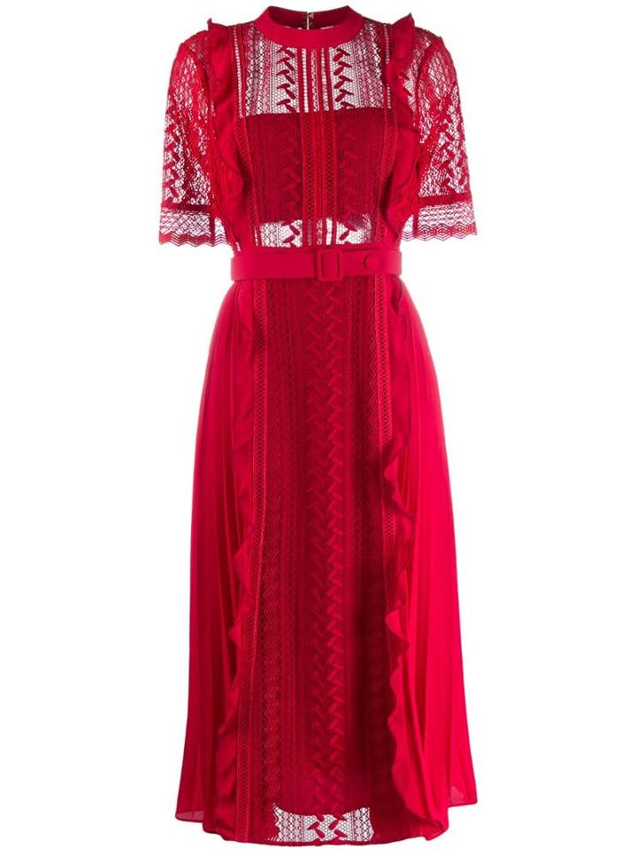 Self-portrait Lace Panel Dress - Red