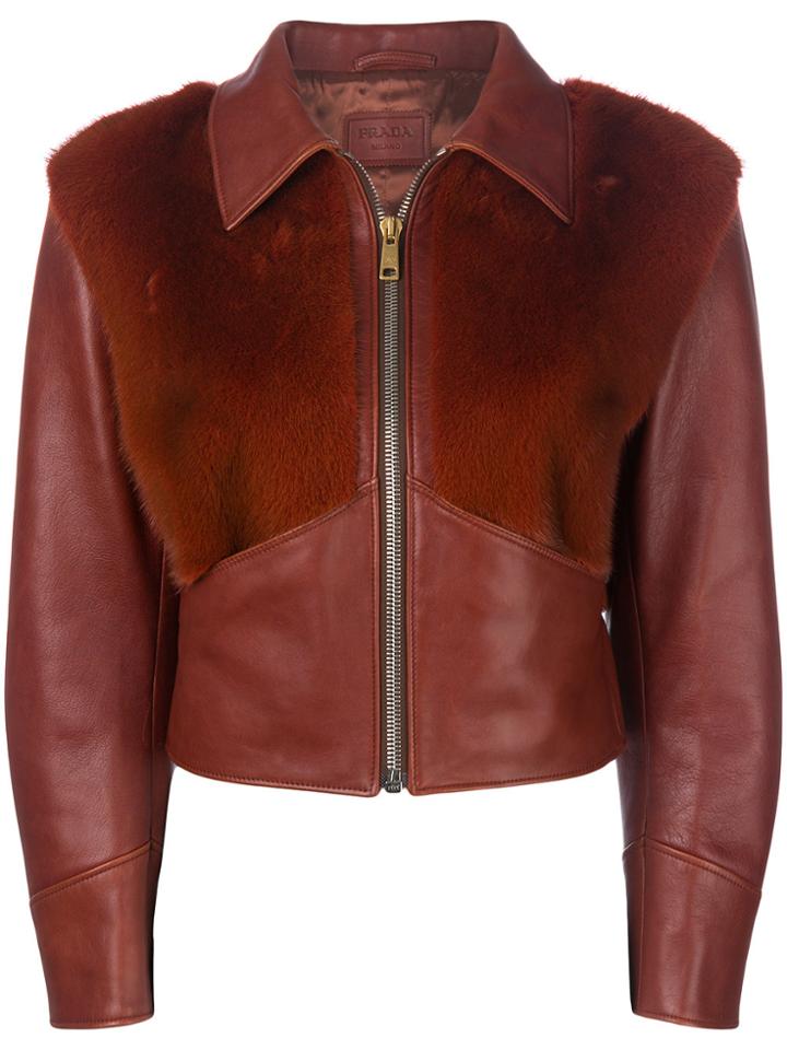 Prada Fur Trimmed Leather Jacket - Red